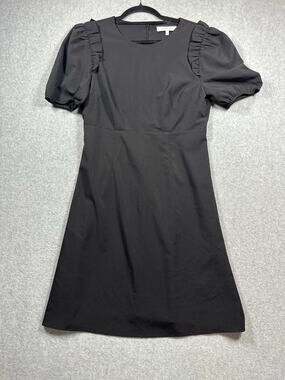 Lark & Ro Fit & Flare Dress Women Size 8 Black Romantic Puff Sleeves Back Zipper